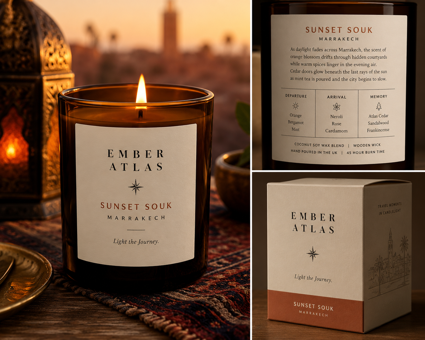 Sunset Souk candle, warm amber glow